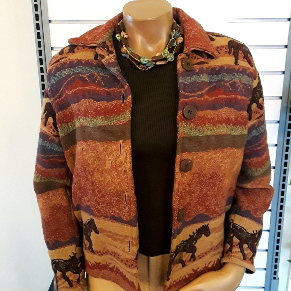Woman's Earth-Tone Jacket w/Horses